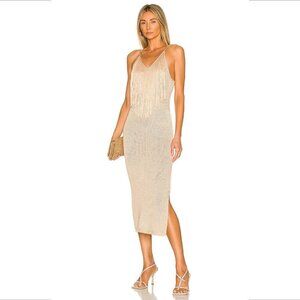 525 Fringe Tank midi dress oat tan knitted sweater cream sleeveless Medium